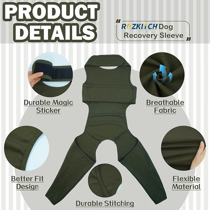 ROZKITCH Back Leg for Dogs Rear Leg Rear Legs, Pet Sleeve to Prevent Licking Wound Elbow Protector, Long Sleeve Dog Surgery Recovery Suit for Sprain ACL CCL Arthritis Joint Care Green M