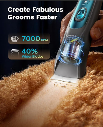 oneisall LED Light Dog Trimmer Clippers, Cordless Dog Grooming Kit 2 in 1, 2000mAh Pet Grooming Clippers Paw Trimmer for Paw, Face, Ears, Legs, Body