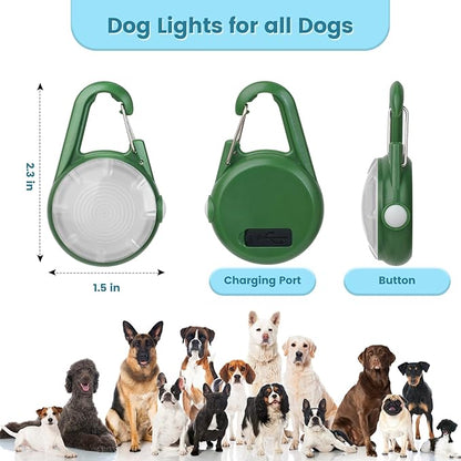 2Pack Dog Lights for Night Walking Dog Collar Light Clip on Rechargeable Glow in The Dark Light with 4Modes & RGB Color for Camping