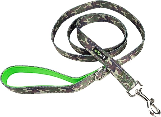EcoBark Dog Leash - Soft & Reflective Comfort Leashes with Padded Handle - Strong Durable Heavy Duty - Training and Pulling for Small, Medium or Large Dogs (Camo)