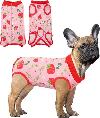 SAWMONG Recovery Suit for Dogs After Surgery, Dog Recovery Suit Dog Spay Surgical Suit for Female Dogs, Dog Onesie Body Suit for Surgery Male Substitute Dog E-Collar (Strawberry,M)