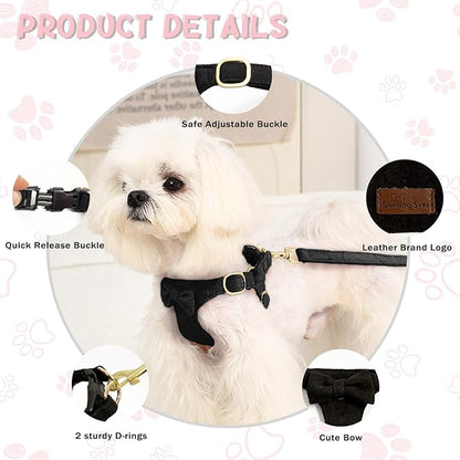 Guiding Star Dog Harness Small Sized Dog with Multifunction Leash, No Pull Puppy Dog Harness and Leash Set Training, Cute Soft Adjustable Dog Walking Harness Pet Vest Harness (Black-S)