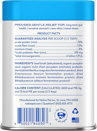 Native Pet Probiotics for Dogs – Dog Probiotic Powder for Gut & Digestive Health, Vet-Formulated 6B CFUs Dog-Specific Probiotic Strains, Supports Stool Quality & Diet Transitions – 30 Scoops