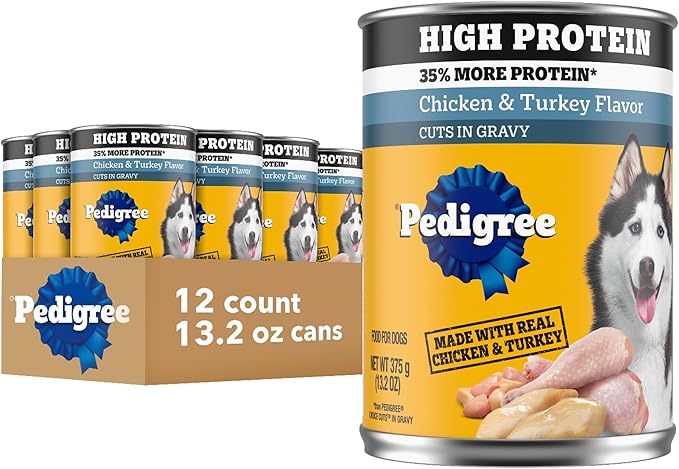 Pedigree High Protein Wet Dog Food, Adult Soft Canned Dog Food, Chicken & Turkey Flavor, 13.2 oz Cans, 12 Count
