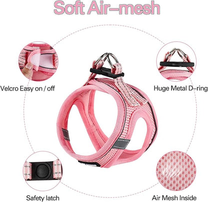 Dog Harness for Small Dogs and Leash Set, Honeycomb Grid, Reflective Lightweight Harness & Anti-Twist Pet Lead (Multi Color, XS, Pink)