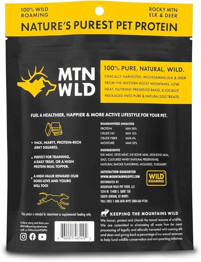 MOUNTAIN WILD Venison Jerky Training Treats for Dogs – Elk & Deer Meat Protein Dog Treat High-Value Reward – All-Natural, No Fillers, Grain-Free, No Artificial Preservatives – 8 oz (3 Pack)