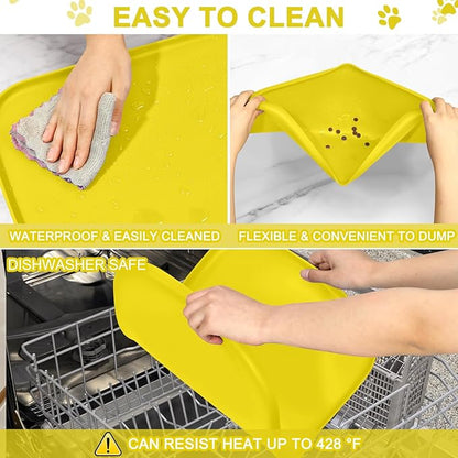 Smilool Silicone Pet Food Mat with Raised Edge for Food and Water Bowl, Dog Feeding Mats, Cat Food Trays for Floor Waterproof, Rubber Tray for Dogs and Cats, 24 x 16 x 0.8 Light Yellow