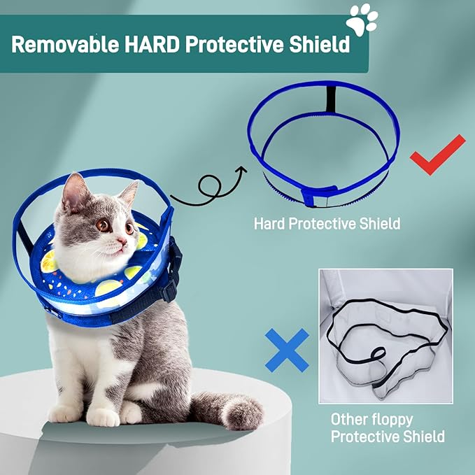 Ovatt PVC inflatable pet collar for small medium and large dogs after surgery ，Washable Dog Cone Collar w/Removable Hard Cone for Dogs After Surgery (Lemon, S)