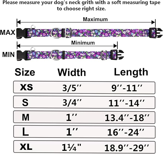 Martingale Collar for Dogs with Buckle Adjustable Nylon Slip No Pull Anti Escape Training Dog Collars (Purple Floral, Large)