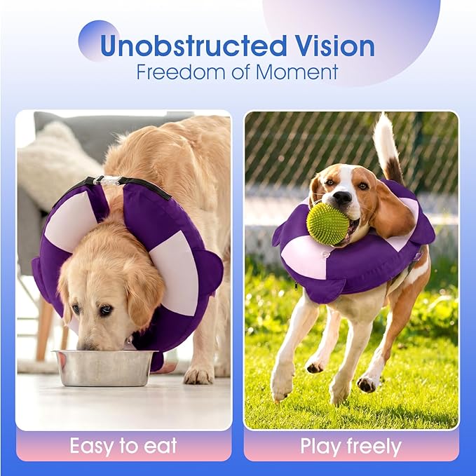 Inflatable Dog Cone for Large Dogs- Lightweight Neck Recovery ECollar,Comfortable Donut E-Collar After Surgery Anti-Licking & Biting,Waterproof Easy to Clean (Purple,XL)