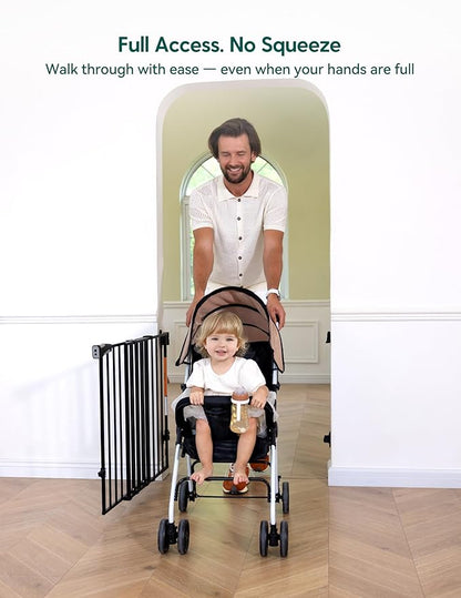 Babelio Baby Gate for Stairs, Kitchen & Doorways, No Bottom Bar| Easy Install| One-Handed Operation| Auto-Close| Hardware Mount Safety Dog Gate (Black - B17, 34" H, 26-43" W-Standard 2 Pcs)