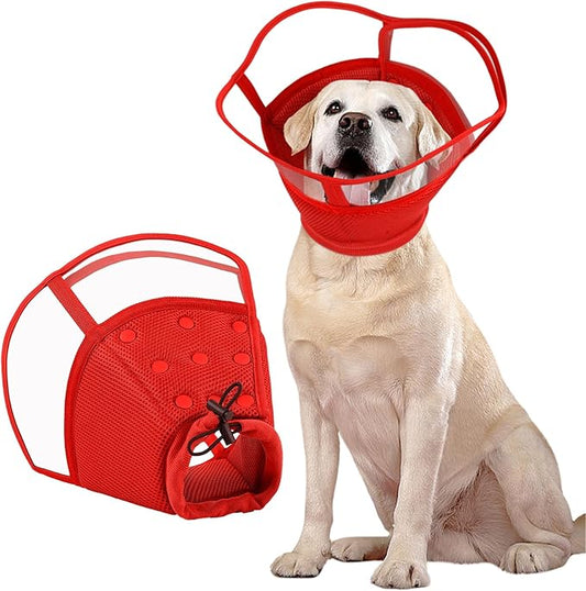 Kuoser Large Dog Cone Collar After Surgery, Soft Cone for Dogs to Stop Licking, Breathable Pet Recovery Collar Comfortable Elizabethan Collars, Adjustable Protective Dog Cones for Large Dogs, Red XL