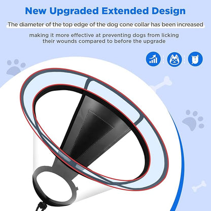 BONTHEE Clear Dog Cone Collar–Extra-Long Recovery E-Collar for Dogs, Transparent Adjustable Dog Cones Alternative for Small Large Medium Size Dogs,Protective Neck Brace with Soft Edges-XXL