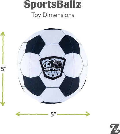 ZippyPaws SportsBallz - Dog Squeaky Toys to Keep Them Busy, Funny Plush for Small, Medium, & Large Dogs, Cute Stuffed Puppy Toy, Pet Products, Gift for All Breeds, Interactive Squeaker - Soccer Ball