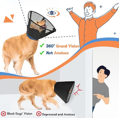 Dog Cone Collar to Stop Licking: Soft Mesh Recovery Collar After Surgery with Detachable Pad, Elizabeth Cone Alternative for Large Medium, Small Dogs, Normal Eating and Drinking (M,Black and Blue)