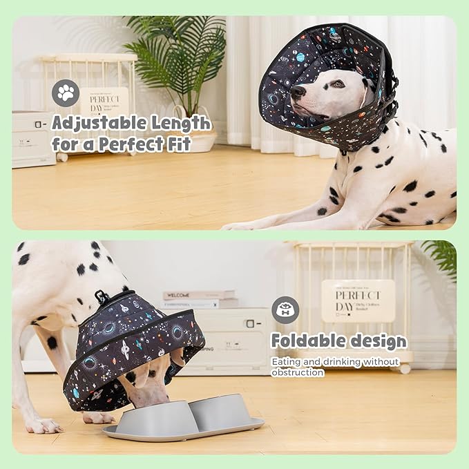 Avont Dog Cone Alternative, Adjustable Soft Comfy Foldable E Cones for Medium Large Dogs After Surgery, Escape-Proof Elizabethan Collar for Surgical Wound Recovery Stop Licking -Star(S)