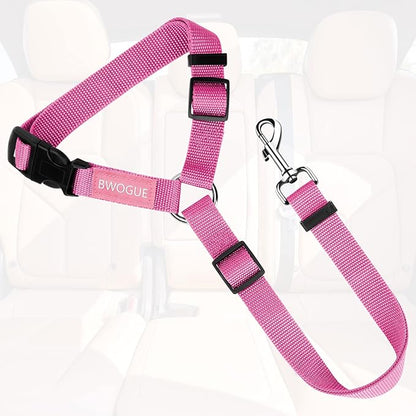 BWOGUE Pet Dog Cat Seat Belts, Car Headrest Restraint Adjustable Safety Leads Vehicle Seatbelt Harness (1 Pack, Pink, Not Elastic)