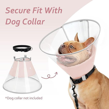 Dog Cone Collar with Snap-on Detachable Soft Liner, Lightweight Transparent Elizabethan Alternative to Stop Licking, for Spay Neuter Surgery Recovery, for Medium Large Small Dogs (Pink,XL)