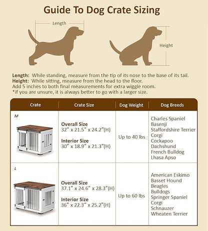 Zakkart Dog Crate Furniture Barn Door for Medium Dogs Up to 40 lbs. - Puppy Kennel w/Thickened Farmhouse Top & Steel Bars - 30'' Wide - White Decorative Modern Dog Crate Table, End Table, Nightstand