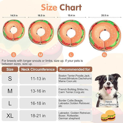 BEAUTYZOO Dog Cone Alternative After Surgery for Large Medium Small Dogs, Soft Inflatable Cone Collar for Dogs Cats, Dog Neck Donut E Collar Dogs Recovery Collar to Stop Licking, Brown Burger, XL