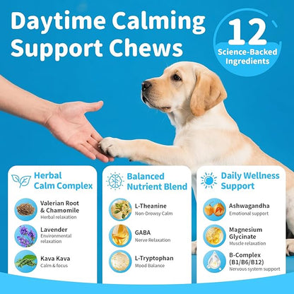 Calming Chews for Dogs – Calming Treats for Anxiety, Stress, Separation, Travel & Thunder, Non-Drowsy Alternative to Melatonin, Calm & Focus with Chamomile & Ashwagandha, Bacon Flavor, 90Ct