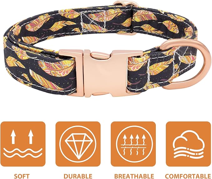 Dog Collar and Leash Set Adjustable Girls Puppy Floral Collars with Bow Tie for Small Medium Large Dogs(S, Feather)