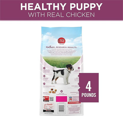 Purina ONE Plus Healthy Puppy Formula High Protein Natural Dry Puppy Food with added vitamins, minerals and nutrients - (Pack of 4) 4 lb. Bags