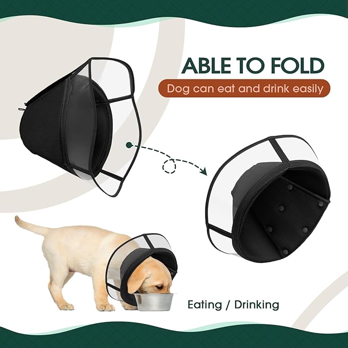 Kuoser Large Dog Cone Collar After Surgery, Soft Cone for Dogs to Stop Licking, Breathable Pet Recovery Collar Comfortable Elizabethan Collars, Adjustable Protective Dog Cones for Large Dogs, Black XL