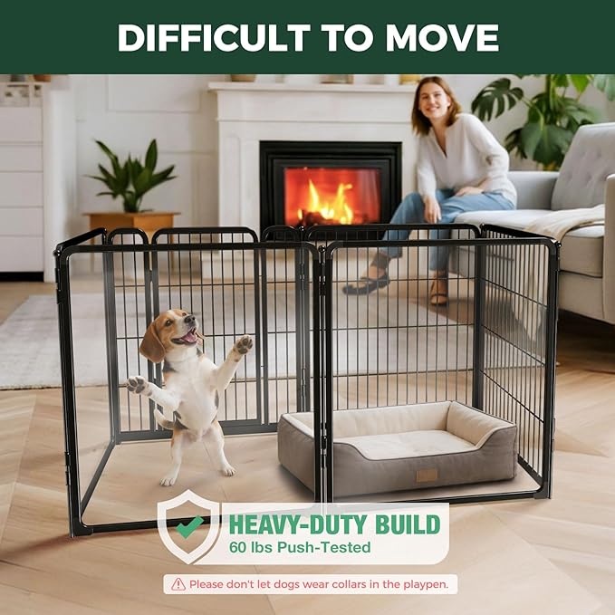 FXW AuraSpace Pro Acrylic & Wire Mesh Indoor Dog Playpen, 32" Height 6 Panels Metal Dog Pen for Small and Medium Dogs, Black│Patented