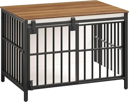 HOOBRO Dog Crate Furniture with Sliding Barn Door, Dog Kennel Indoor for Medium/Large Dogs, Heavy Duty Dog Cage with 2 Doors, End Table for Living Room, Bedroom, Rustic Brown and Black BWH163GW03