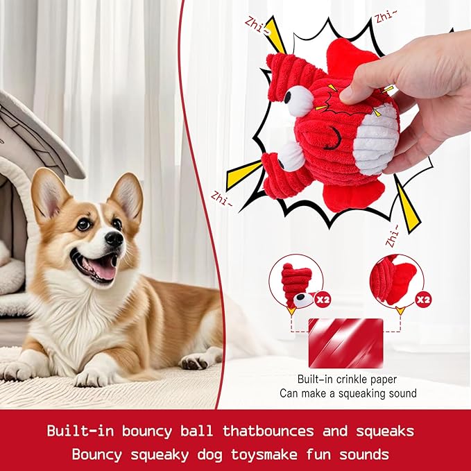 Interactive Squeaky Dog Chew Toy,No Stuffing Interactive Chew Toy for Small Medium Large Dogs, Training Reward Gift for Pets(red Crabs)
