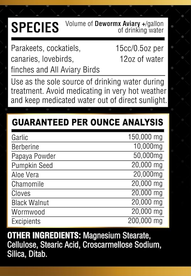 Farmalab Natural Dewormer No Withdraw Hens, Ducks, Roosters, Turkeys, Goose, Parakeets, Cockatiels, Lovebirds, Finches, Quakers, Pigeons, Palomas, Buchones, All Baby Chicks (8oz, Caged Birds Aviary)