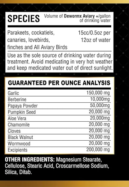 Farmalab Natural Dewormer No Withdraw Hens, Ducks, Roosters, Turkeys, Goose, Parakeets, Cockatiels, Lovebirds, Finches, Quakers, Pigeons, Palomas, Buchones, All Baby Chicks (8oz, Caged Birds Aviary)