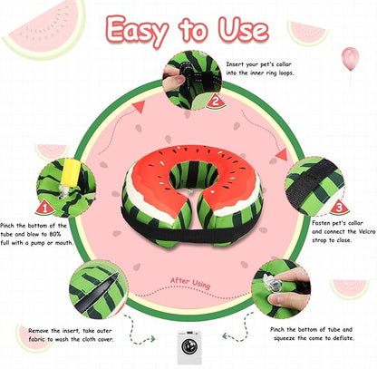 Dog Cone Collar Alternative, Inflatable, Waterproof Fabric Comfy Pillow for Dogs (Red-Green, XL(Neck:19.68'-29.6'))