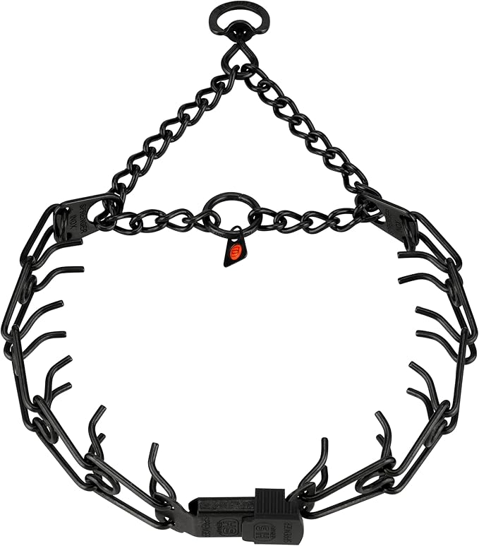 Herm Sprenger Black Stainless Steel Dog Collar with Centered Quick Release ClicLock Buckle Training Pinch Collar for Small Medium Large Dogs Made in Germany (24-25in x 3.2mm(Neck Size up to19-20in))