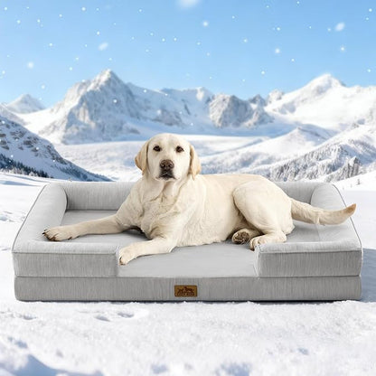 Cooling Dog Bed for Extra Large Dogs, Q-Max >0.4 Summer Cool Orthopedic Foam Pet Sofa Bed with Sides, Bolster Anti-Slip Couch with Washable Removable Cover, XXL 48x35x7.5 inch, Grey