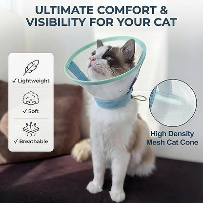 Soft Cat Cone Collar, Lightweight Mesh Recovery E Collar for Cats After Surgery, Adjustable Elizabethan Collar for Cats and Small Dogs, Blue M