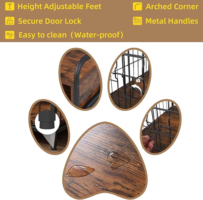 Small Dog Crate Furniture, Puppy Dog Kennel Indoor, Wood Dog Cage Table with Drawers Storage, Heavy Duty Dog Crate, Jaula para Perros, Sturdy Metal, 27.6" L×20.5" W×31.9" H