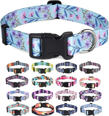 Mihqy Dog Collar with Bohemia Floral Tribal Geometric Patterns - Soft Ethnic Style Collar Adjustable for Small Medium Large Dogs(Floral Purple,S)