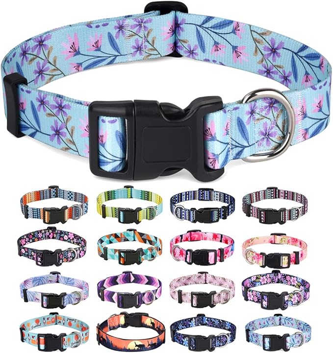 Mihqy Dog Collar with Bohemia Floral Tribal Geometric Patterns - Soft Ethnic Style Collar Adjustable for Small Medium Large Dogs(Floral Purple,M)