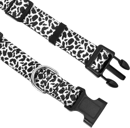 Reflective Dog Collar, Adjustable Soft Neoprene Padded Nylon Pet Collars with Buckle for Puppy and Small Dogs, Cats, Black White Cow,XL
