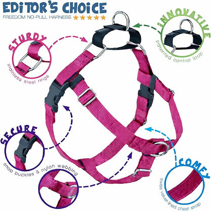 2 Hounds Design Freedom No Pull Dog Harness, Adjustable Harness, Easy Walking & Comfortable Control, Fits Small, Medium & Large Dogs, Solid Colors, Made in USA, 1" XXL, Raspberry