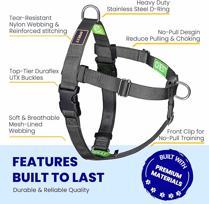 Freedom No Pull Dog Harness for Large Dogs, Easy Walker, Anti Pull with Two Stainless D-Rings, Comfortable, Sewn-in Instructions Tags for Easy Use (Black, XL)