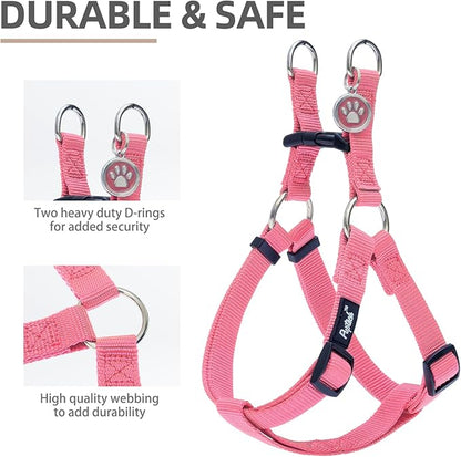 PUPTECK No Pull Dog Harness Soft Adjustable Basic Nylon Step in Puppy Vest Outdoor Walking with ID Tag and A-ir Tag Case, Fuchsia, S
