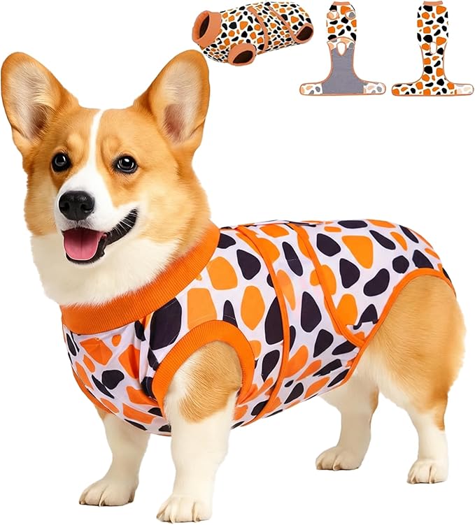 PetWarm Dog Recovery Suit, Recovery Suit for Female Male Dogs, Dog Onesie After Surgey Spay Neuter Professional Pet Abdominal Wounds Bandages, Leopard Pattern, Orange, L