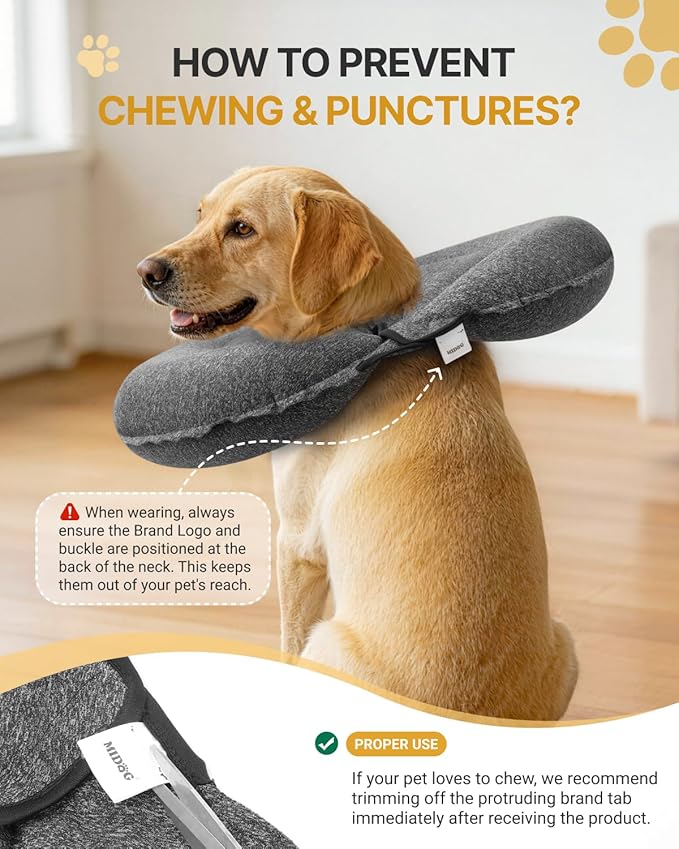 MIDOG Dog Cone Collar for Large Medium Dogs, Soft Inflatable Dog Cone Alternative After Surgery, Adjustable Protective Recovery Cone - Patented Alternative E Collar Does Not Block Vision (Gray-L)