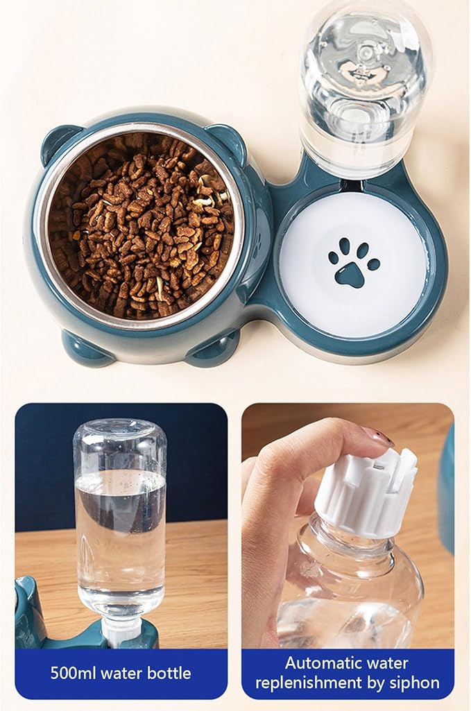 Elevated Pet Feeders with Removable Stainless Steel Bowl and Automatic Water Dispenser and Dogs