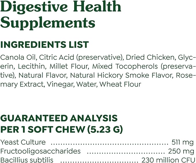 Greenies Supplements Digestive Health Probiotics for Dogs, Dog Probiotic Supplements, Chicken Flavor, 15.6 oz. Pouch of 80 Count