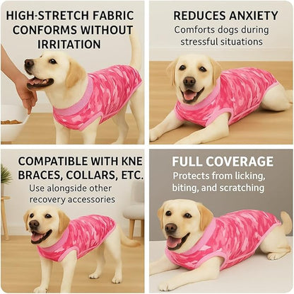 PetWarm Dog Recovery Suit, Anti-Licking Pet Surgical Recovery Onesies Suit Surgery Suit for Dogs, Professional Pet Recovery Shirt Dog Abdominal Wounds Bandages, Camouflage Pattern, Pink, L