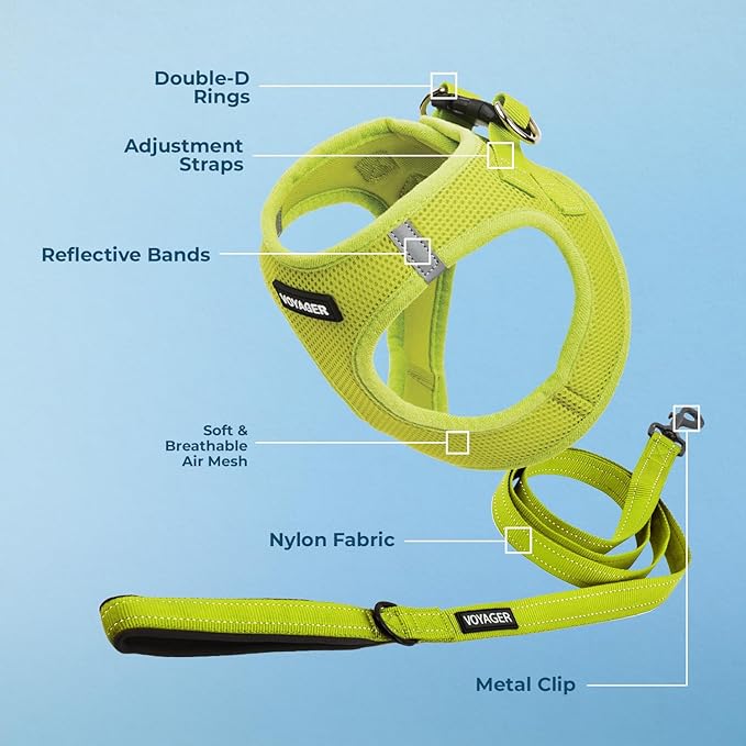 Best Pet Supplies Voyager Step-in Air All Weather Mesh Harness and Reflective Dog 5ft Leash Combo with Neoprene Handle, for Small, Medium and Large Breed Puppies - Set (Lime Green), Medium